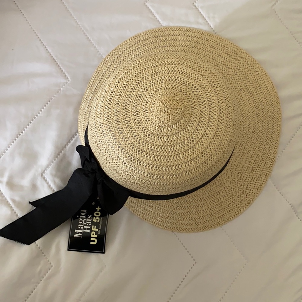 NWT Straw Sunhat Jane Austen Costume Ribbon Bow